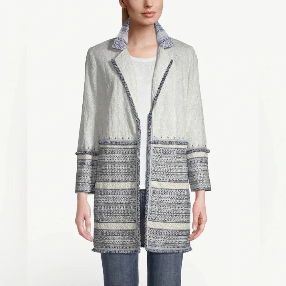 Women’s Chicos Jacket 3P with blue accents and white eyelet fabric - Picture 1 of 6